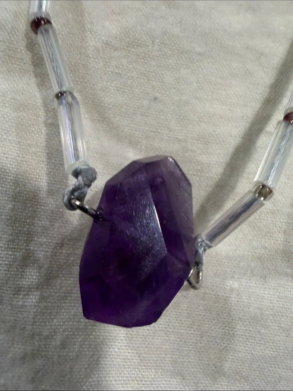 Purple Amethyst Pendant Beaded Choker Necklace - 925 silver clasp